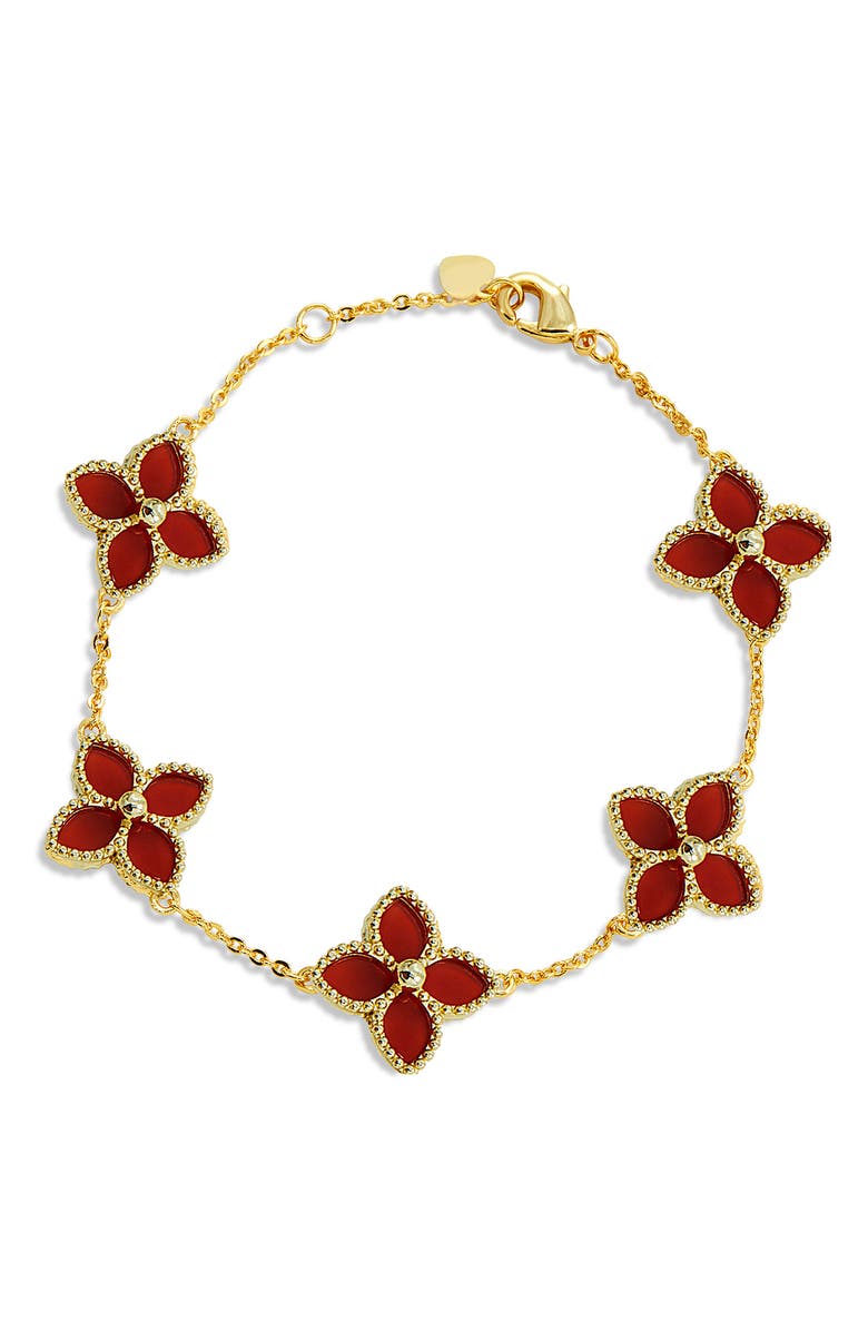 SAVVY CIE JEWELS 18K Gold Vermeil Red Agate Flower Station Bracelet, Main, color, Red