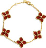SAVVY CIE JEWELS 18K Gold Vermeil Red Agate Flower Station Bracelet