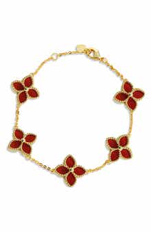 SAVVY CIE JEWELS 18K Gold Vermeil Red Agate Flower Station Bracelet