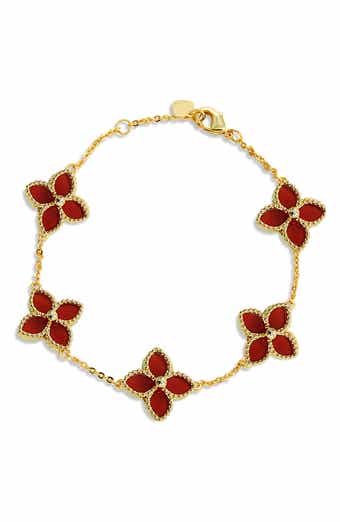 SAVVY CIE JEWELS 18K Gold Vermeil Red Agate Flower Station Bracelet