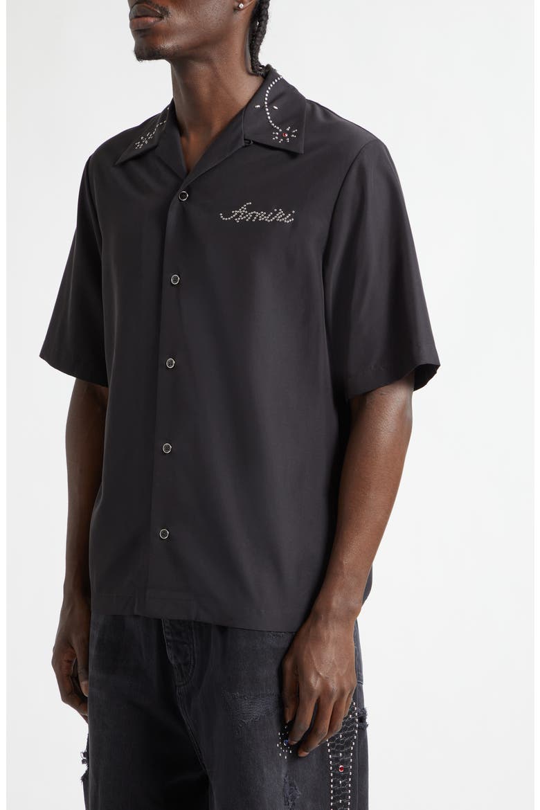 Studded Camp Shirt, Alternate, color, BLACK
