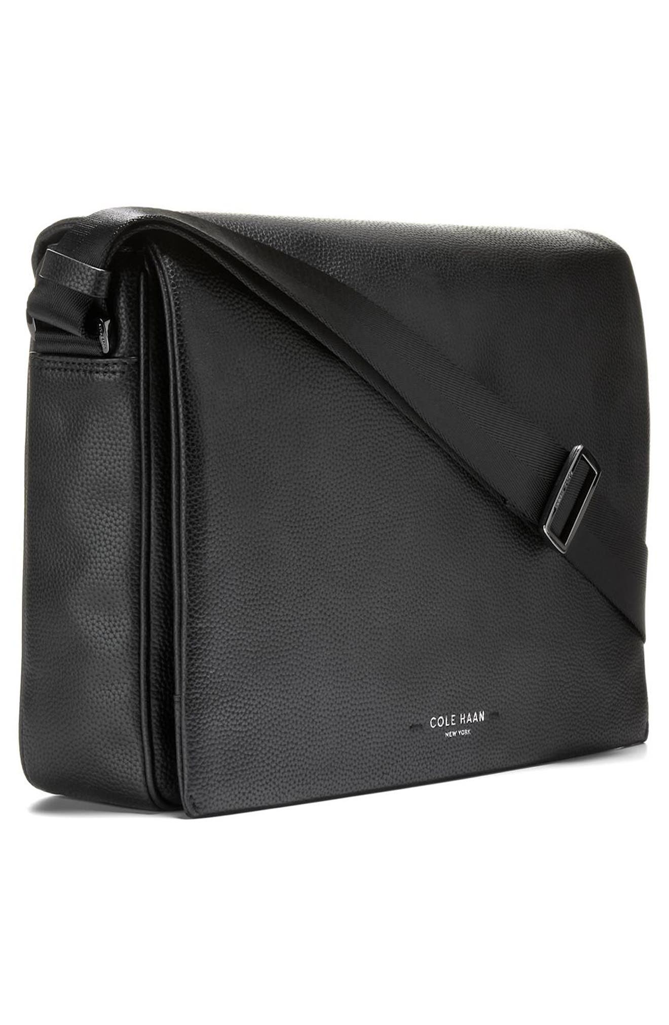 Belmont Leather Messenger Bag, Alternate, color, BLACK