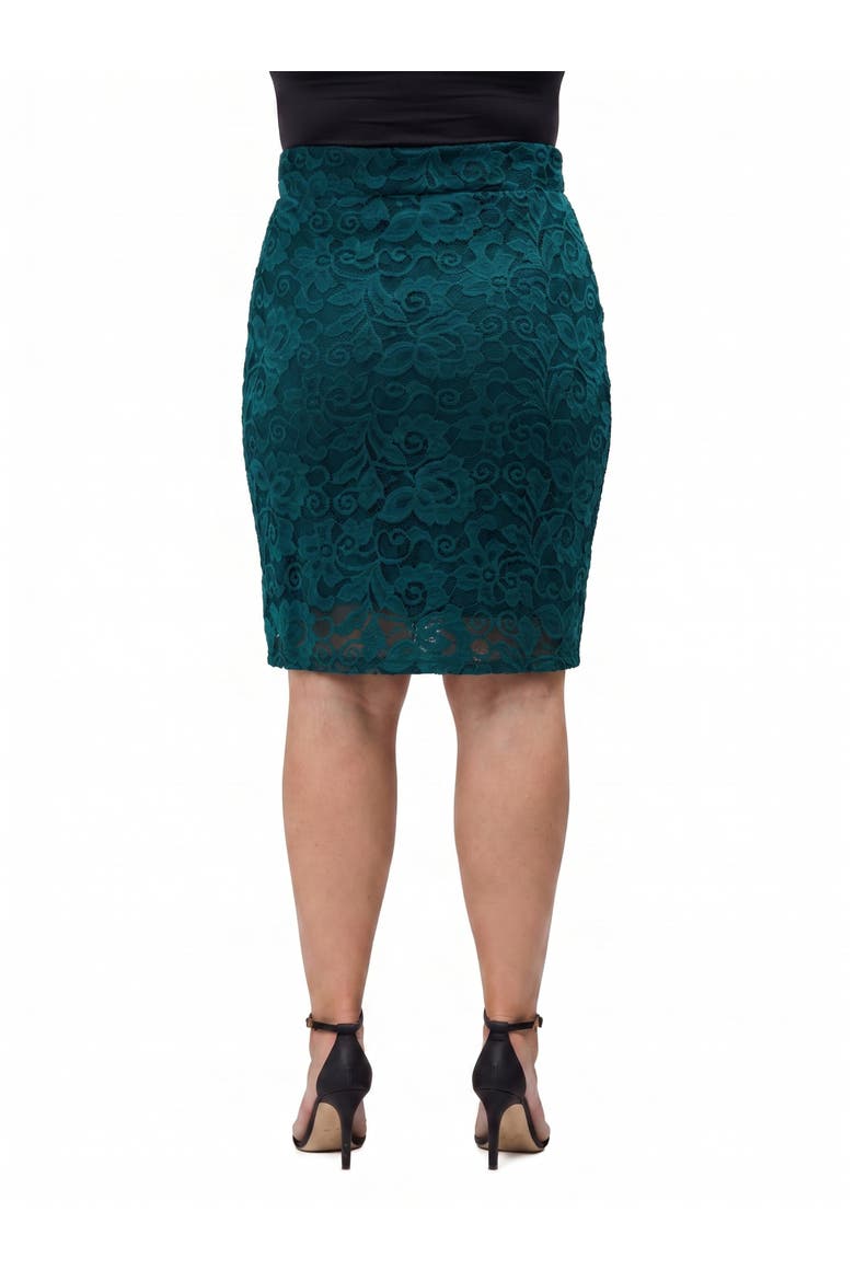 24seven Comfort Elevate Curvy Lace Elastic Waist and Knee Length Pencil Skirt, Alternate, color, Emerald