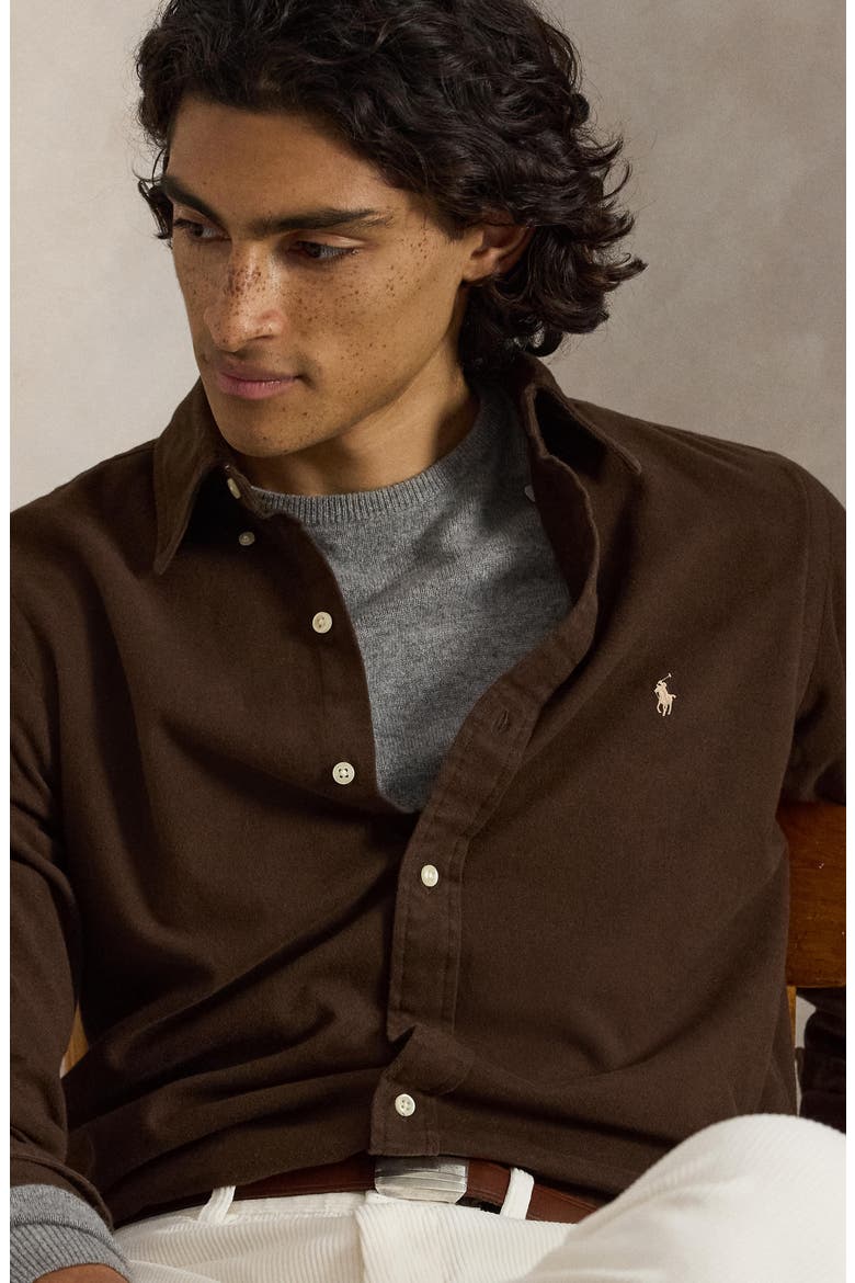 Classic Fit Brushed Cotton Flannel Button-Down Shirt, Alternate, color, BROWN
