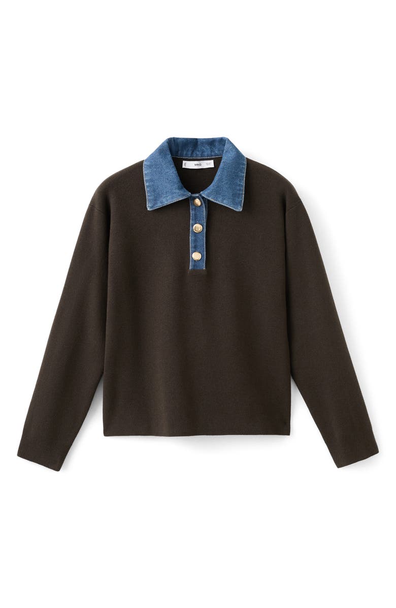 MANGO Abril Denim Collar Sweater, Alternate, color, Chocolate