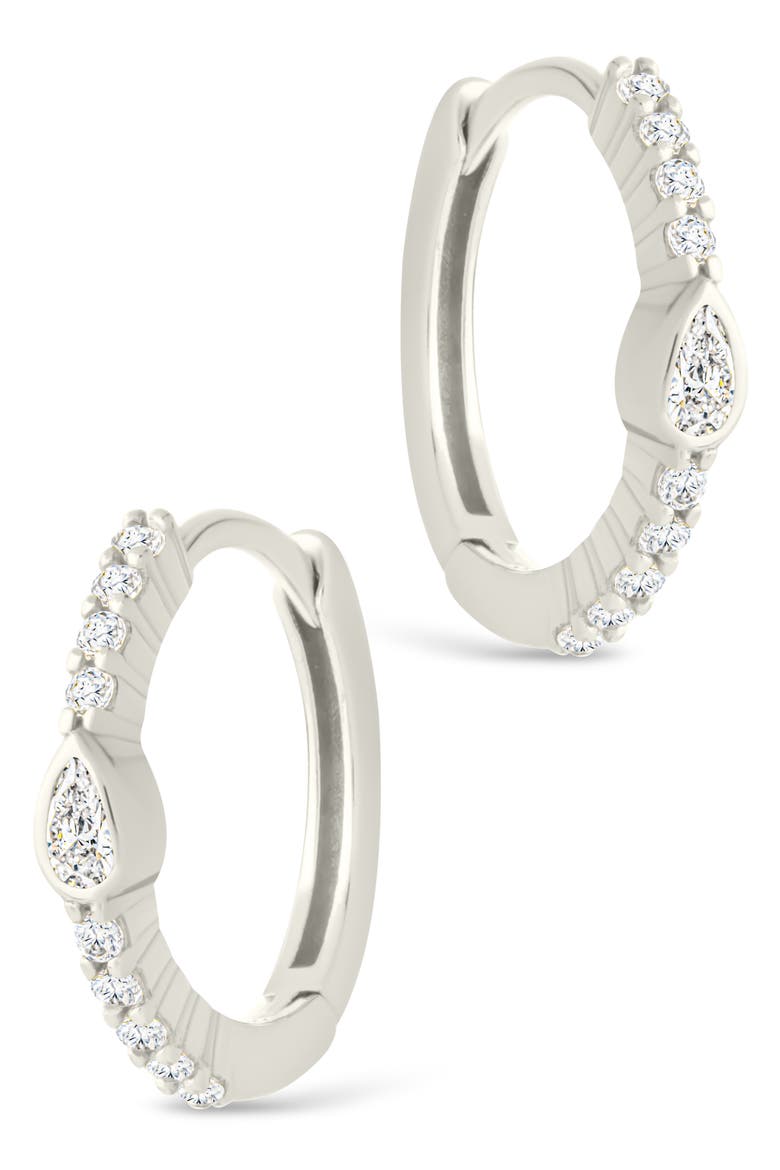 Bezel Pear Cut Cubic Zirconia Huggie Hoop Earrings, Alternate, color, SILVER