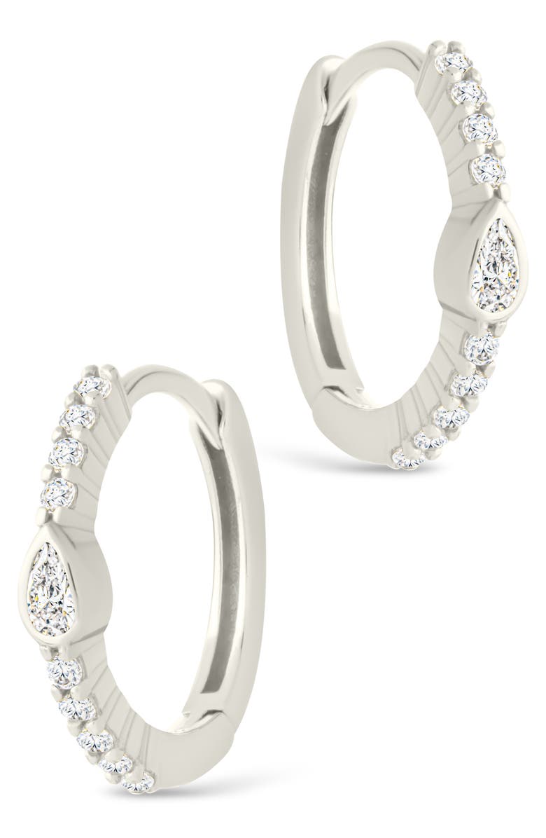 Sterling Forever Bezel Pear Cut Cubic Zirconia Huggie Hoop Earrings, Alternate, color, Silver