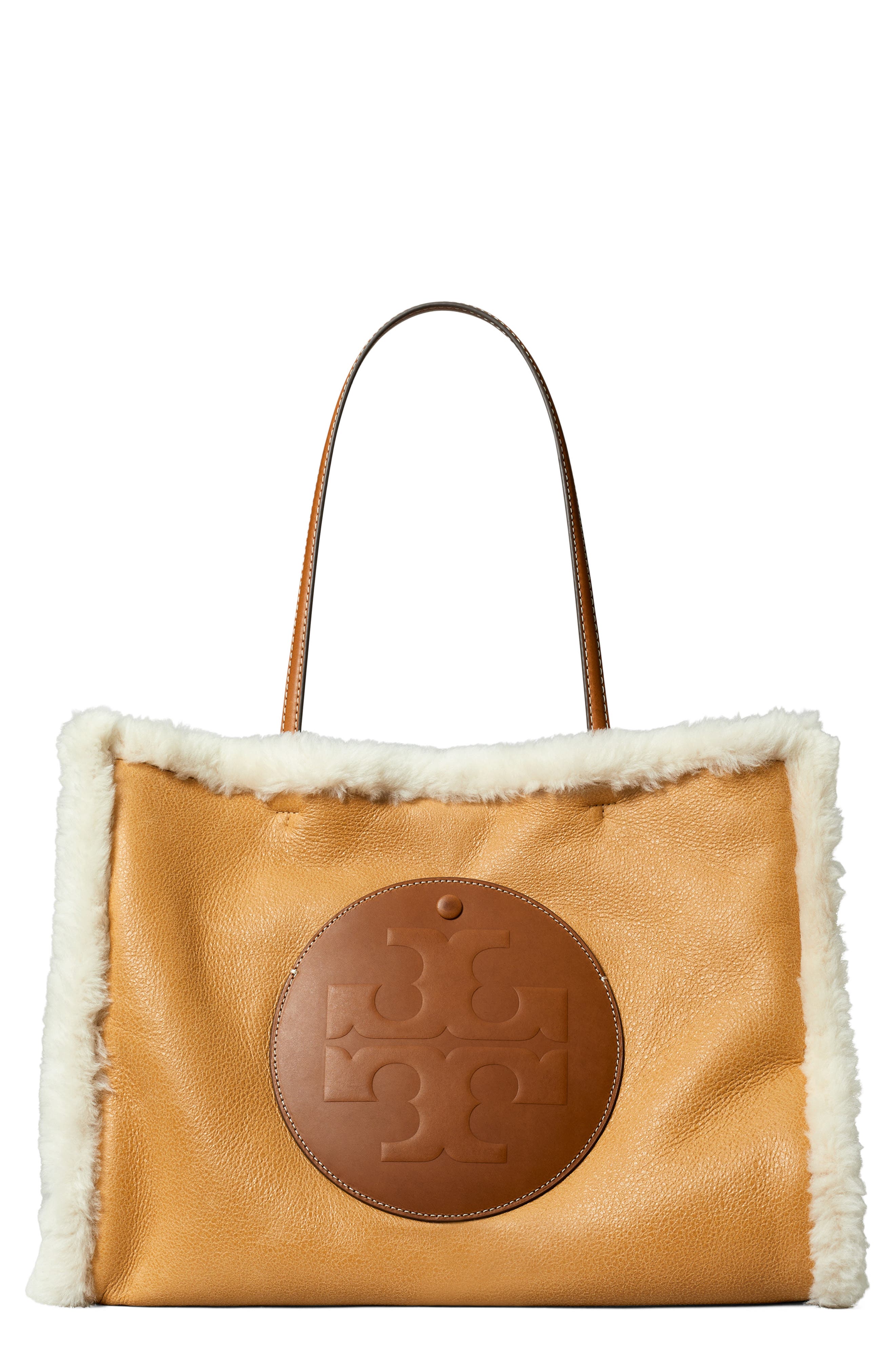 Tory Burch Ella Genuine Shearling Tote, Main, color, Light Natural / Brown
