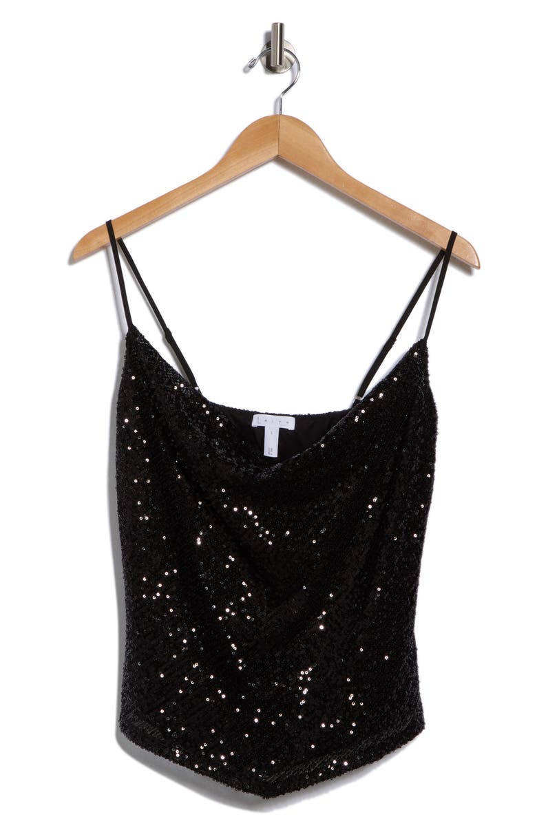 Leith Cowl Neck Sequin Camisole, Alternate, color, Black
