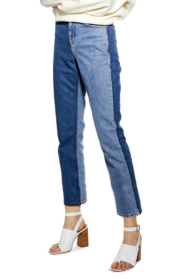 High Waist Straight Leg Moto Jeans, Main, color, INDIGO