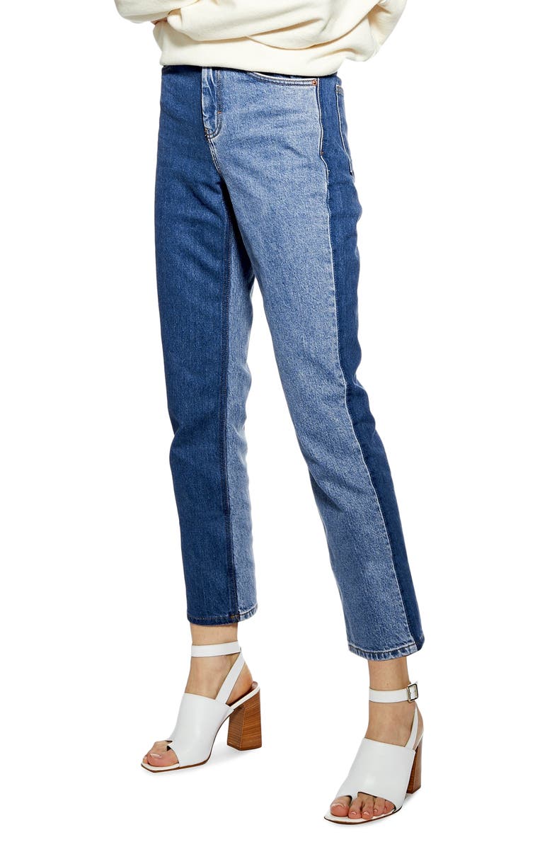 Topshop High Waist Straight Leg Moto Jeans, Main, color,