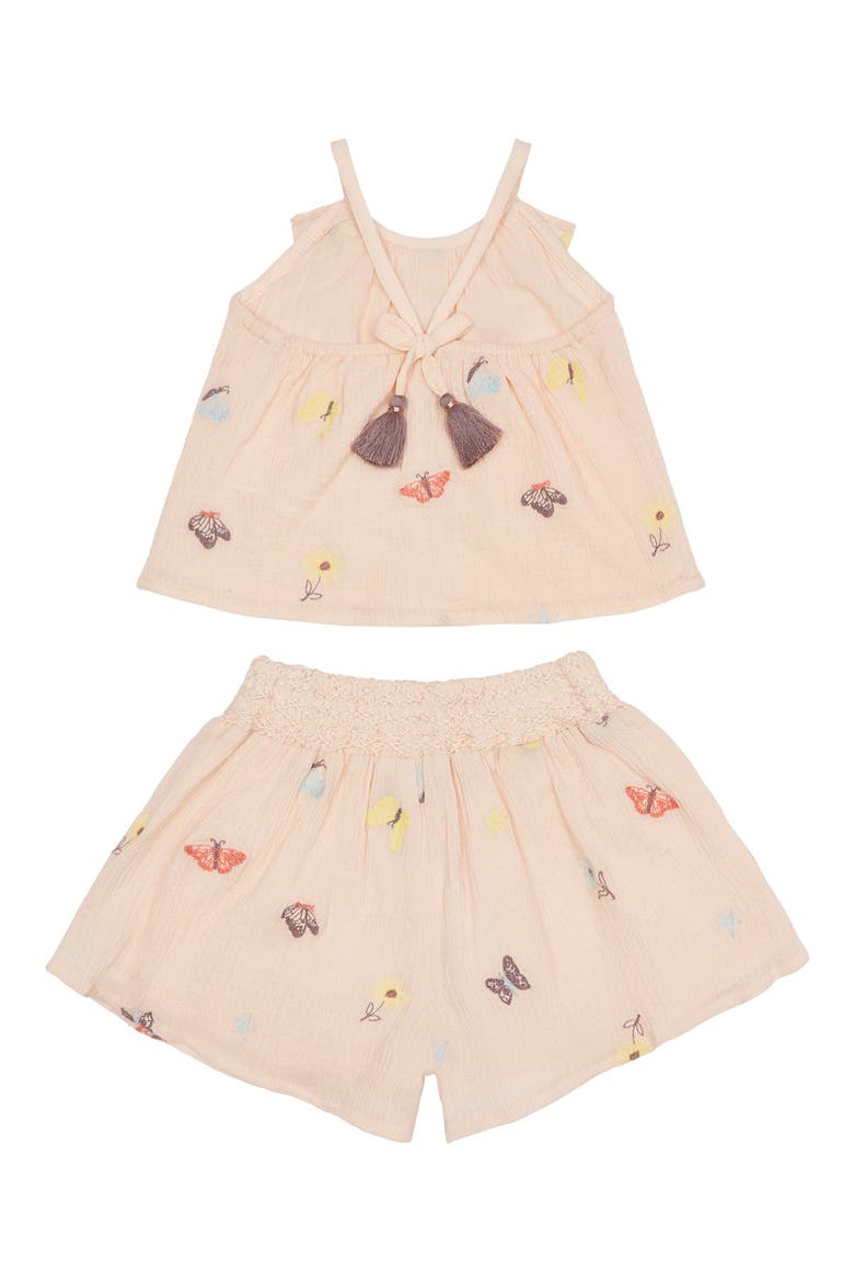 Keena Butterfly Embroidered Tank & Shorts Set, Alternate, color, LIGHT PEACH