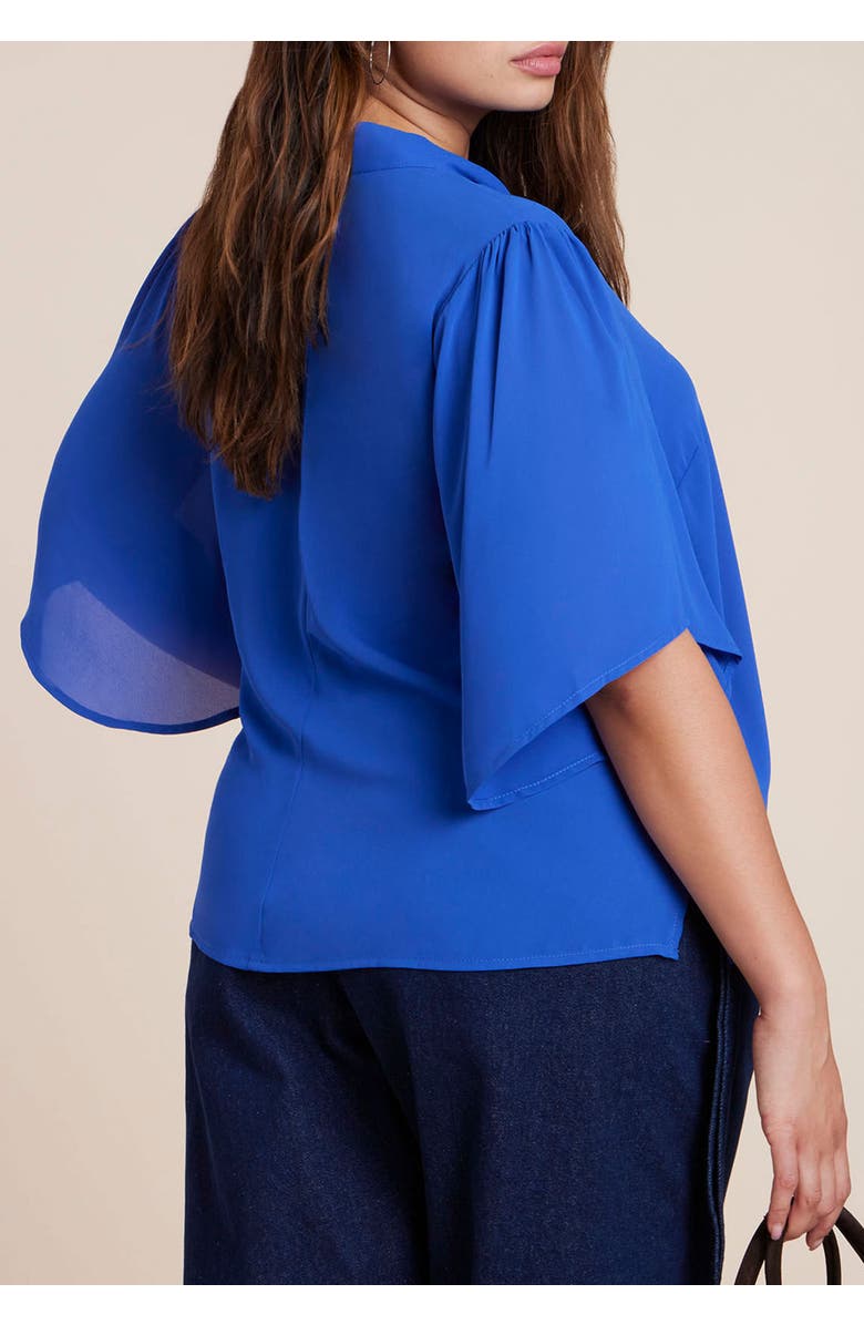 ELOQUII Bow Blouse With Flutter Sleeve, Alternate, color, Cobalt