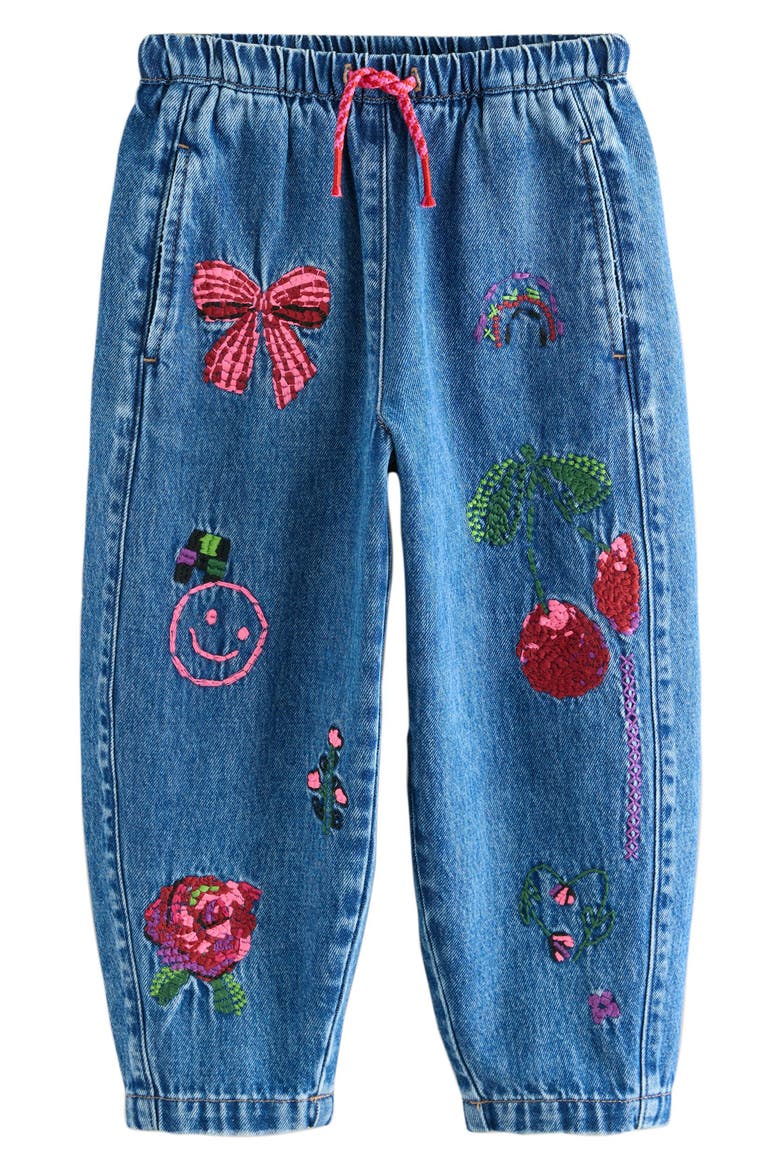 Kids' Doodles Embroidered Denim Jeans, Main, color, BLUE