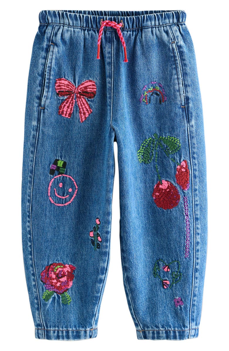 NEXT Kids' Doodles Embroidered Denim Jeans, Main, color, Blue