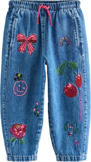 NEXT Kids' Doodles Embroidered Denim Jeans