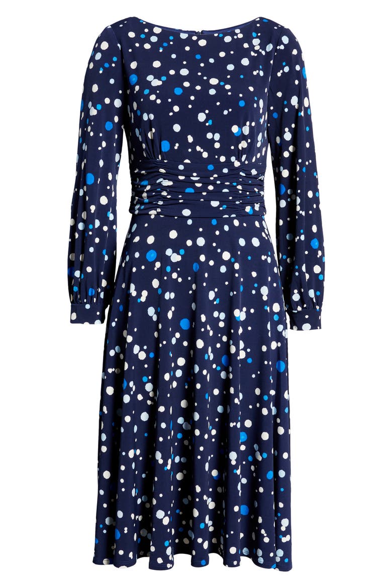 Ruched Long Sleeve Dress, Alternate, color, NAVY IVORY