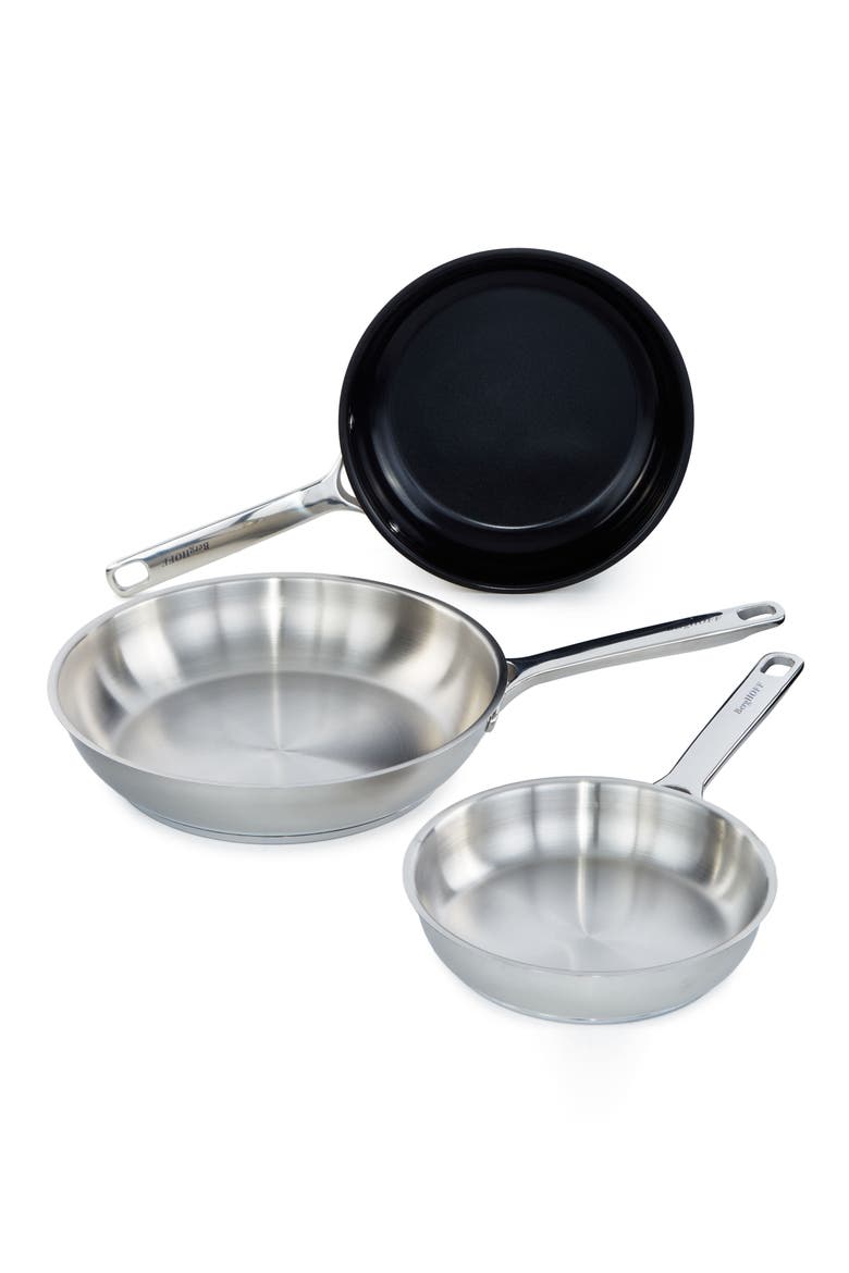 DiNA Helix 3-Piece Fry Pans, Main, color, SILVER