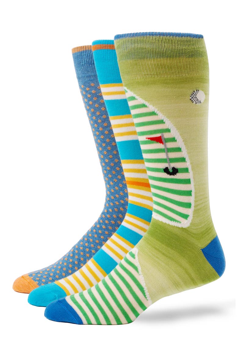 Assorted 3-Pack Cotton Blend Dress Socks, Main, color, GREEN