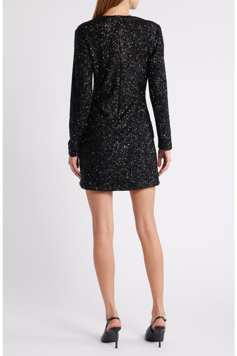 Sequin Long Sleeve Minidress, Alternate, color, BLACK