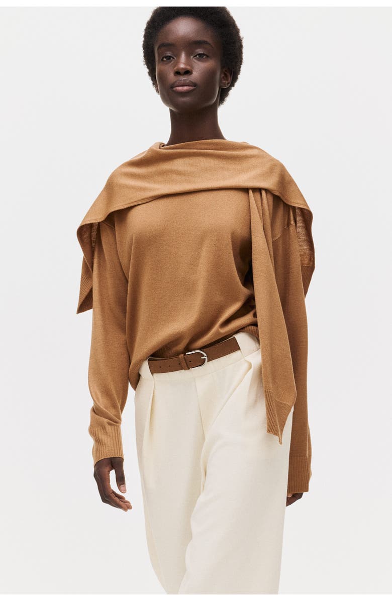 H&M Belted ponte pants, Alternate, color, Cream