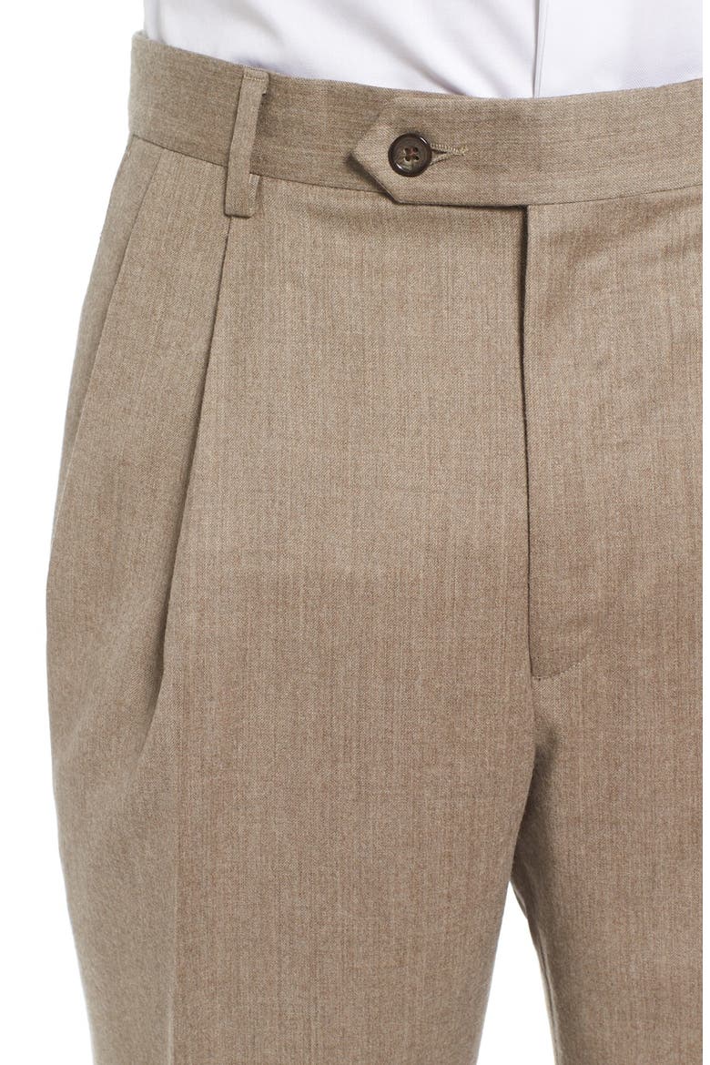 Lightweight Flannel Pleated Classic Fit Dress Trousers, Alternate, color, HEATHER TAN