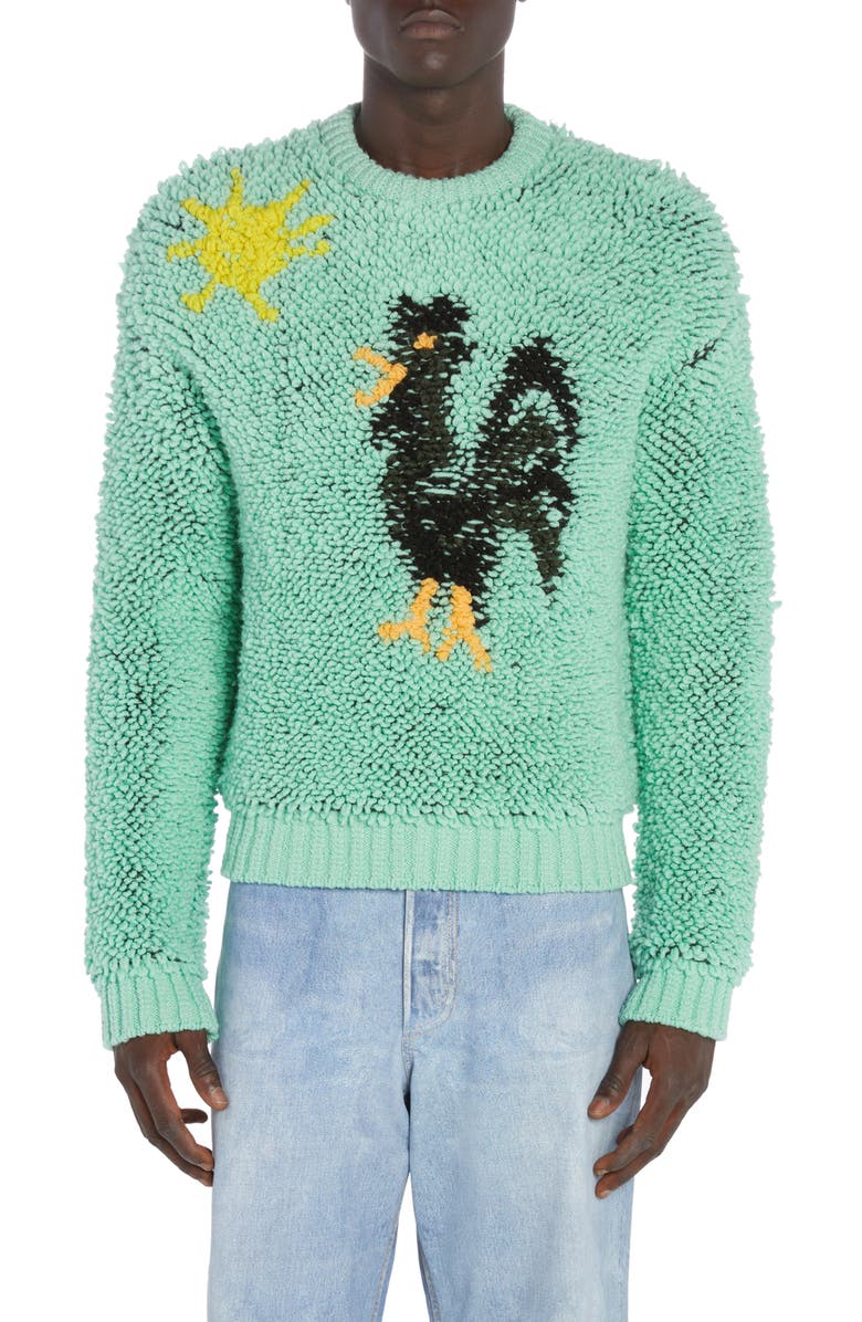 Bottega Veneta Rooster Jacquard Loopy Wool Crewneck Sweater, Main, color, 