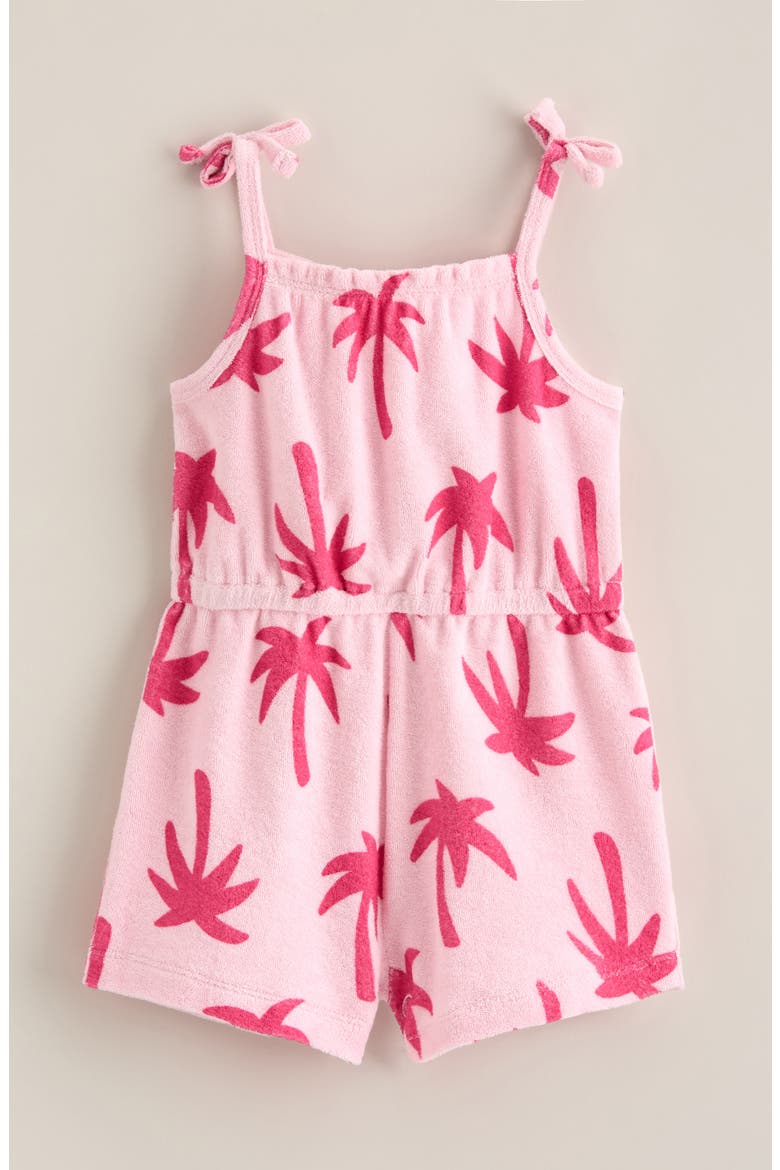 Bow Strap Cotton Terry Shorts ), Main, color, PINK OPAL PRINTED PALMS