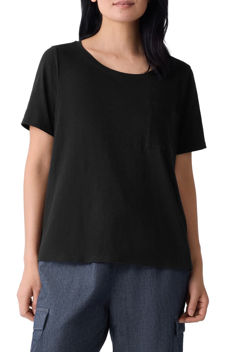 Eileen Fisher Crewneck Pocket Organic Cotton T-Shirt, Main, color, Black