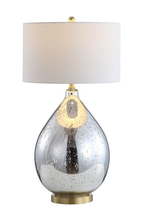 Sasha 30.75" Glass/Metal LED Table Lamp, Mercury Silver