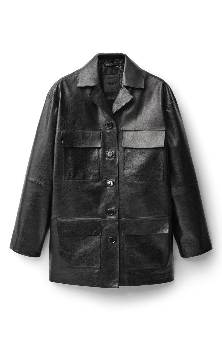 MANGO Patch Pocket Leather Jacket, Alternate, color, 