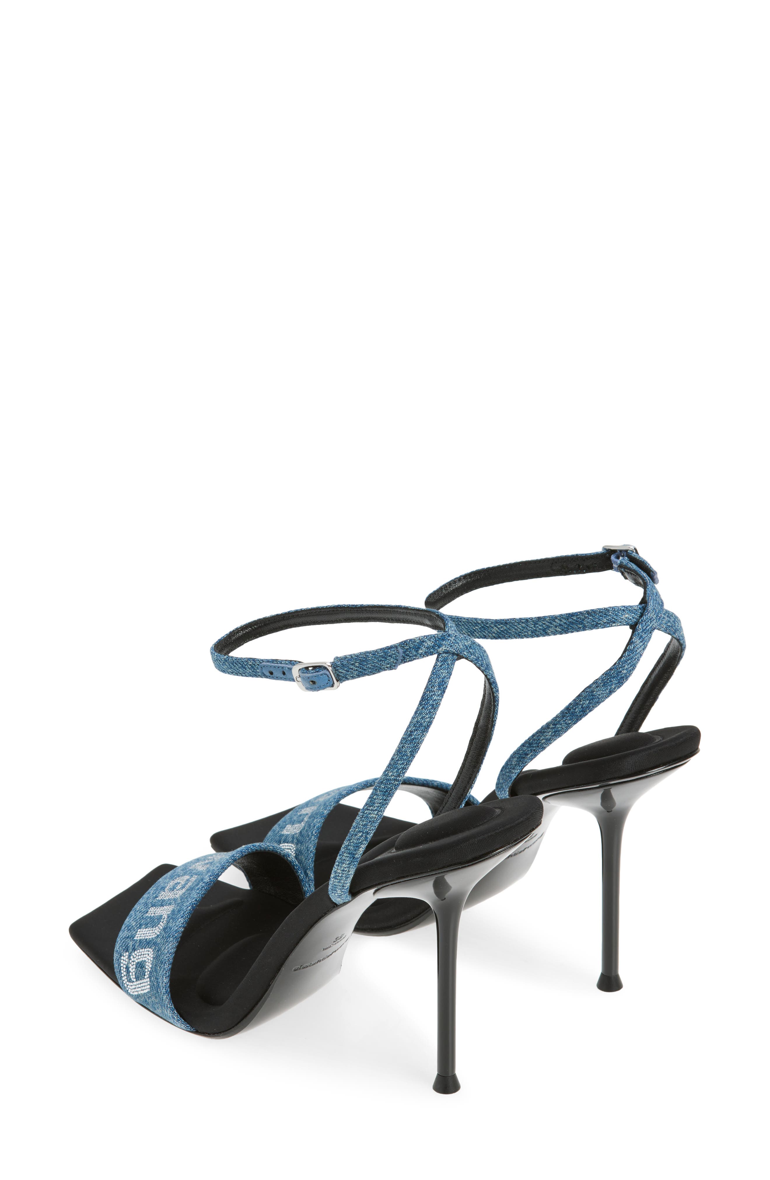 Julie Billboard Crystal Logo Ankle Strap Sandal, Alternate, color, VINTAGE MEDIUM INDIGO