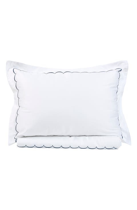 Scallop Embroidered 600 Thread Count Cotton Duvet Cover Set