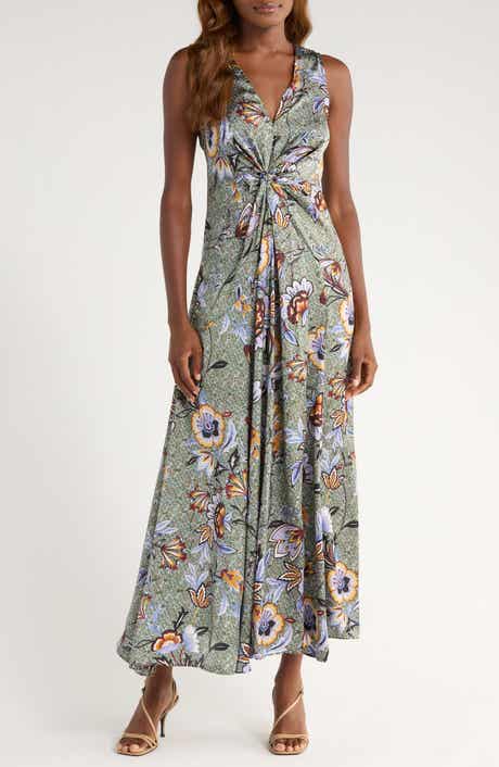 Halogen® Knot Front Floral Print Sleeveless Dress