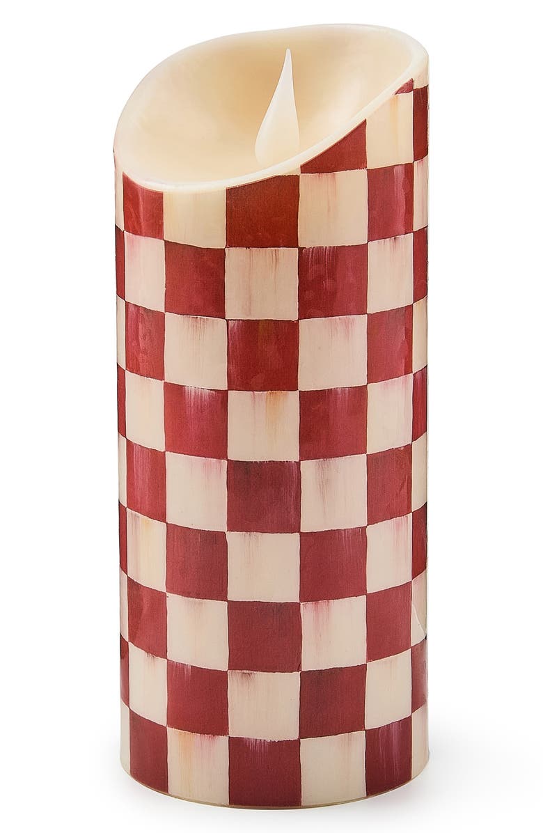 MACKENZIE CHILDS Cherry Check 7-Inch Flameless Pillar Candle, Main, color, Cherry