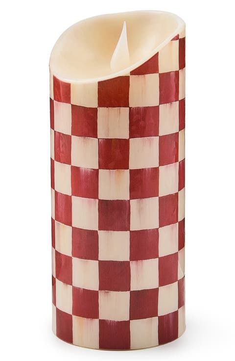 Cherry Check 7-Inch Flameless Pillar Candle