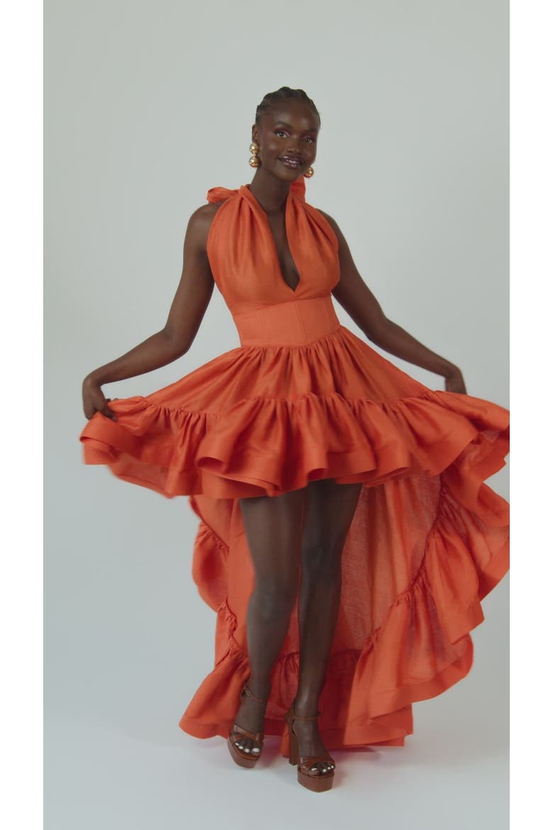 Linen Ama Hi low Dress, Alternate, color, Orange