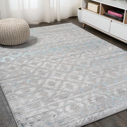 Jonathan Y Ancient Faded Trellis Area Rug In Gray/turquoise