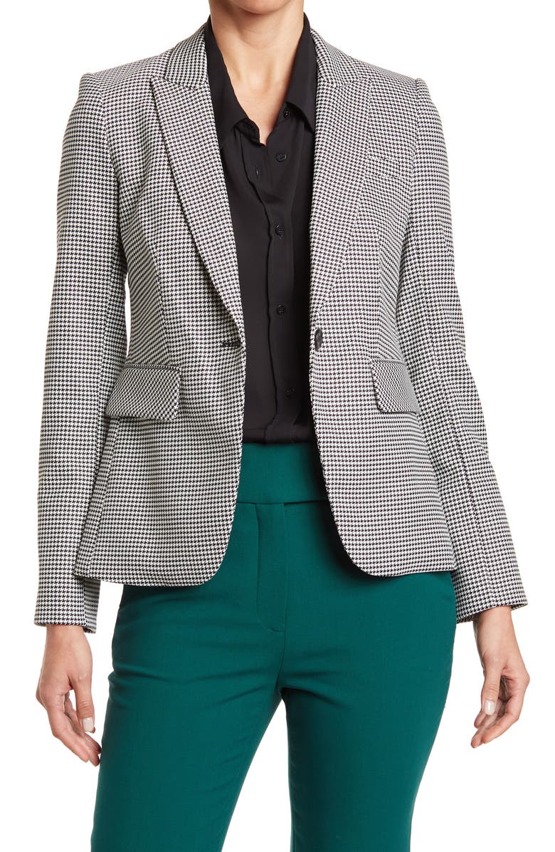 Veronica Beard Houndstooth One Button Peak Lapel Dickey Blazer, Main, color,