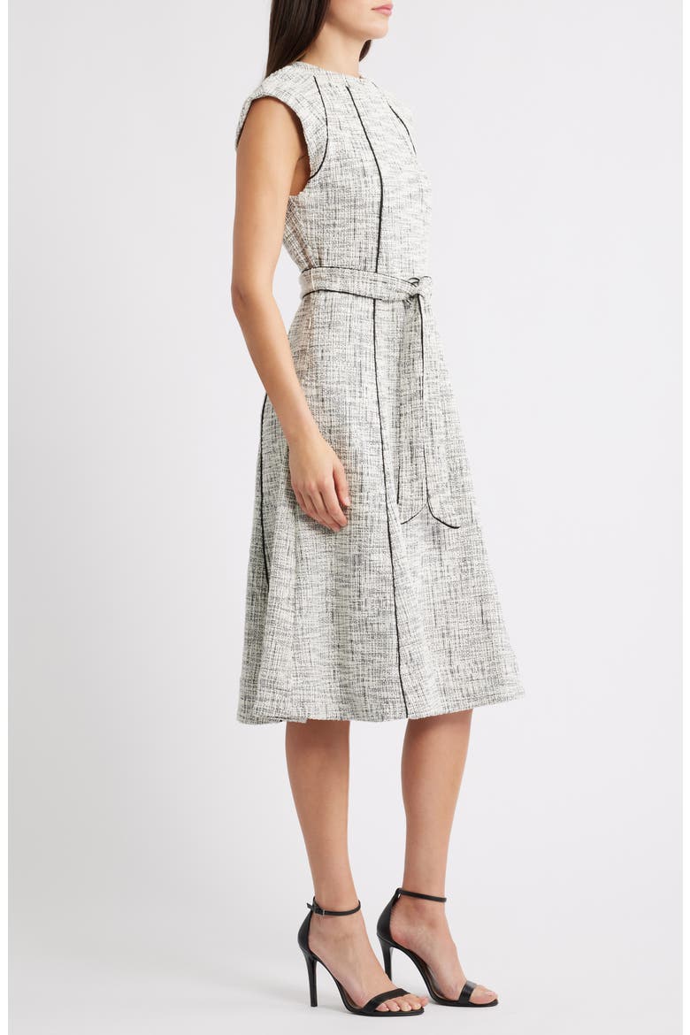 Contrast Detail Belted Midi Dress, Alternate, color, BRIGHT WHITE