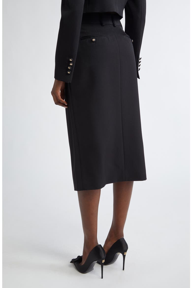 Pleated Virgin Wool Pencil Skirt, Alternate, color, N0000 NERO