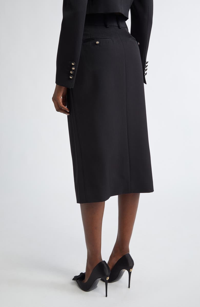 Dolce&Gabbana Pleated Virgin Wool Pencil Skirt, Alternate, color, N0000 Nero