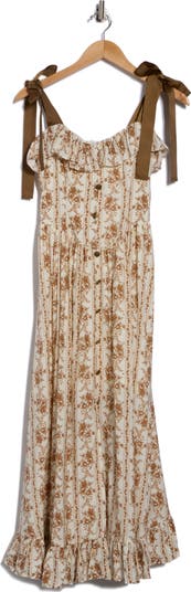 Tie Strap Ruffle Midi Dress