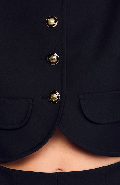Sandro Decorative Buttoned Crop Top In Animal Print