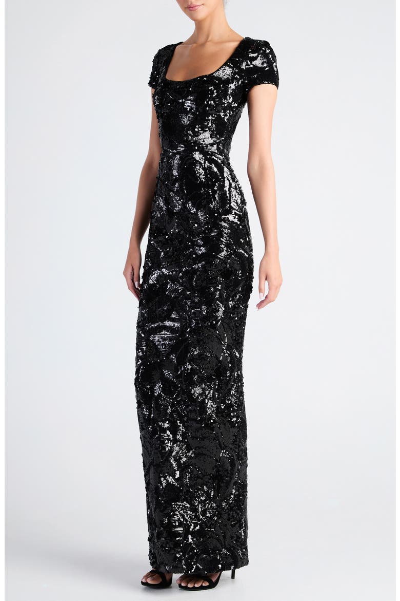 Danny Sequin Column Gown, Alternate, color, BLACK