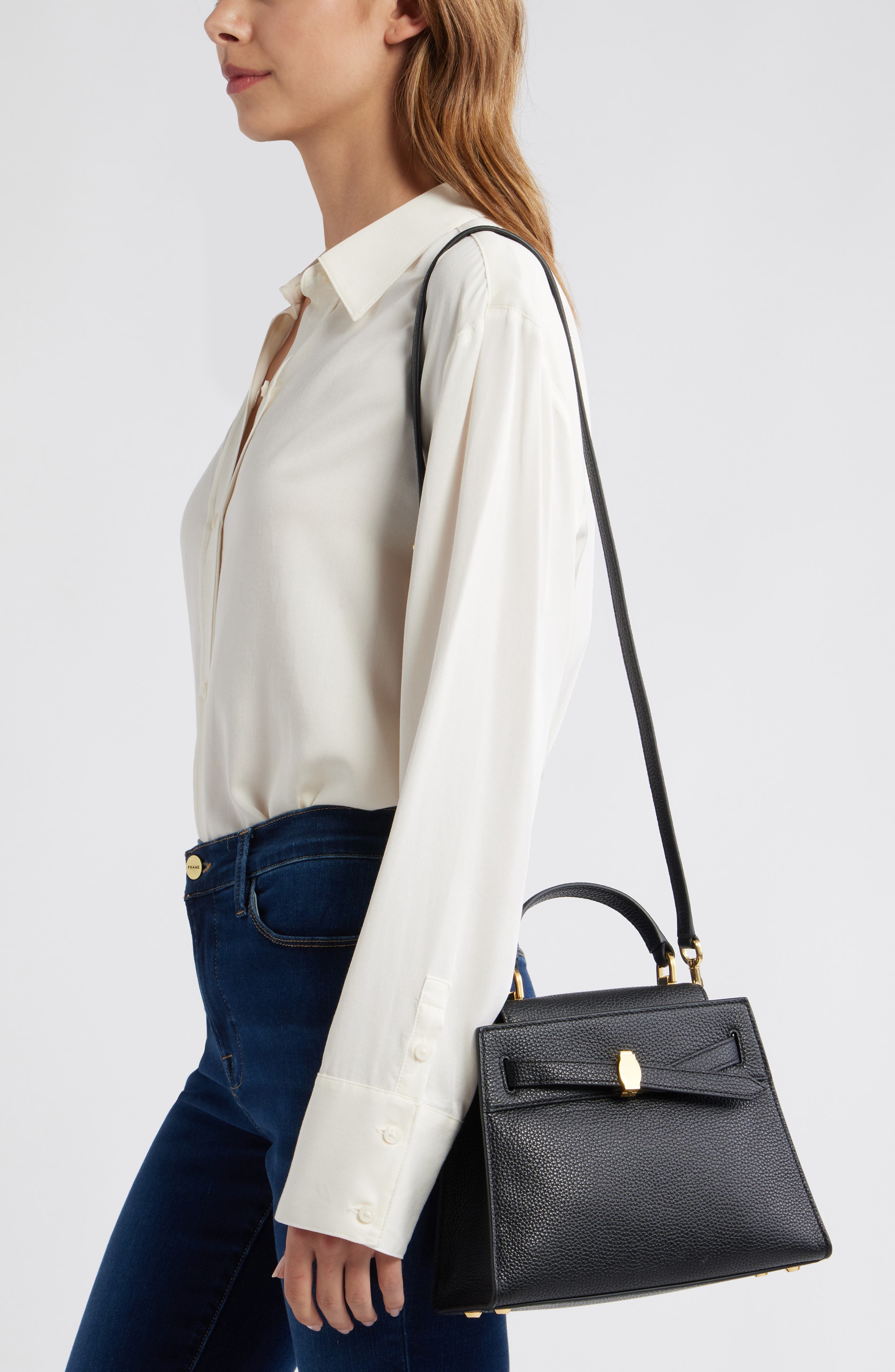 Veronica Beard Dash Leather Top Handle Bag, Alternate, color, Black