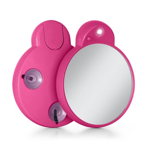 Lighted Compact Mirror with 10X Magnification & Retractable Suction Cups