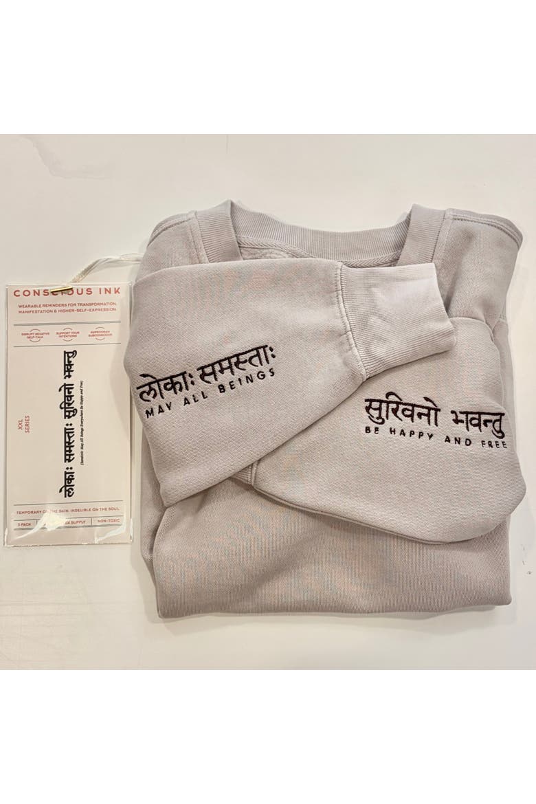 May All Beings Be Happy And Free Sweatshirt + Manifestation Kit, Alternate, color, Faded Bone