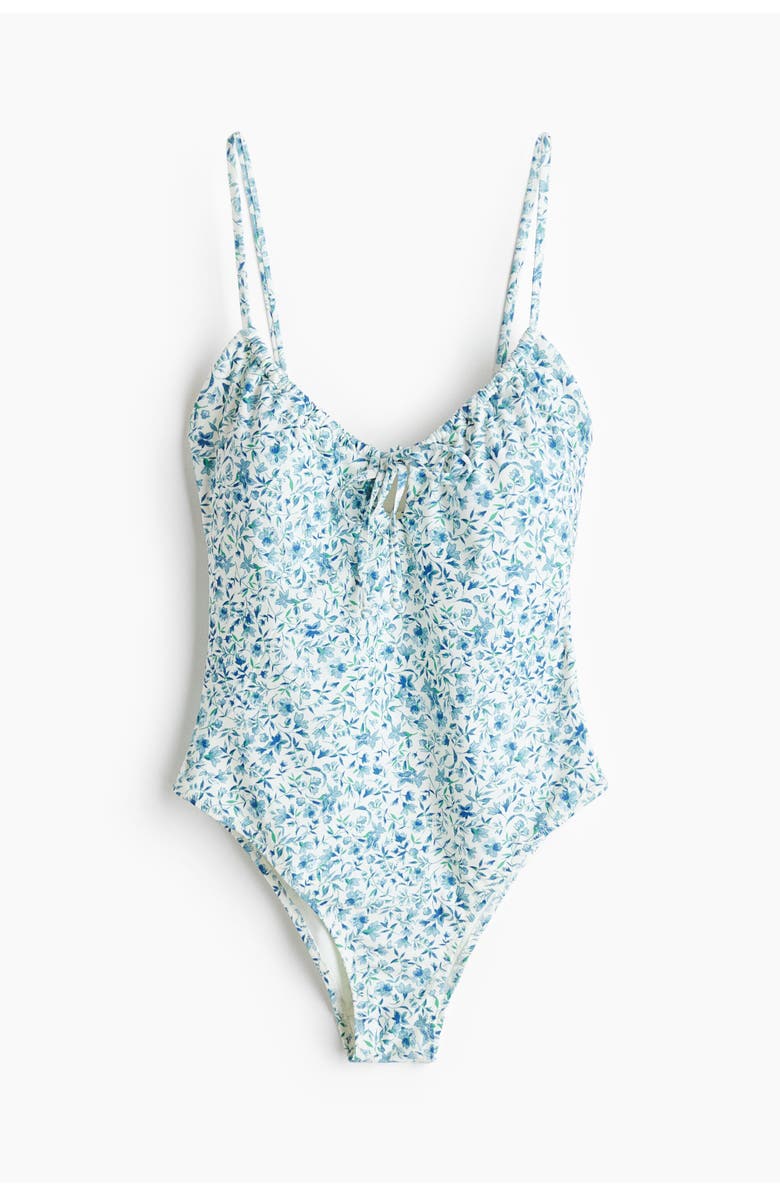 H&M Padded-cup High Leg Swimsuit, Main, color, Blue/Floral