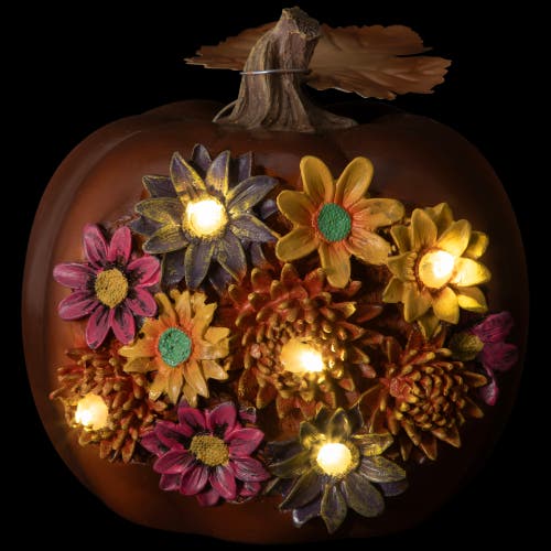Northlight Solar Powered Floral Pumpkin Outdoor Fall Harvest Decoration In Multi